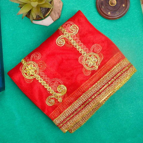 Refined 89x41 inch Elegant Puja Mata Chunri with fine fabric and delicate embroidery for Mata idol decoration – India’s Largest Pooja Accessories Brand – www.Satvikstore.in