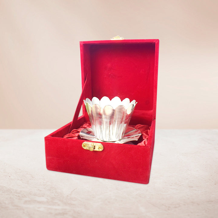 Elegant Silver Plated Lotus Diya with Resin Base – Traditional Decorative Pooja Lamp for Worship and Festivals. India’s Largest Brass Idols Brand - www.satvikstore.in