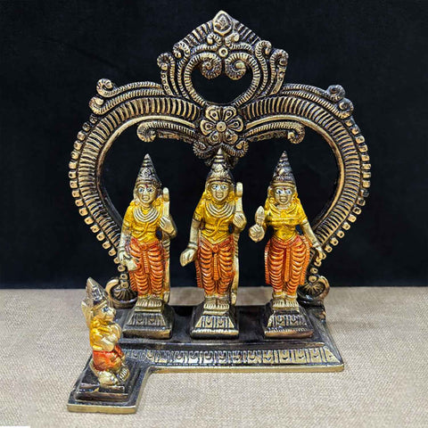 6.9 Inch Exquisite Brass Ram Darbar Idol featuring Lord Ram, Sita, Lakshman, and Hanuman — a divine symbol of righteousness, devotion, and harmony. No.1 Brass Idol Store www.satvikstore.in 