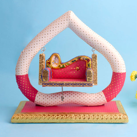 Exquisite handcrafted Jhula for Laddu Gopal with detailed artistic design, ideal for Janmashtami and daily pooja setup. India’s Largest Pooja Accessories Brand – www.satvikstore.in