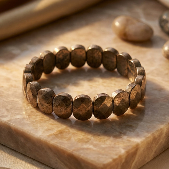 Flat beaded pyrite healing stone bracelet with 8mm natural beads. India’s Largest Pooja Accessories Brand - www.satvikstore.in