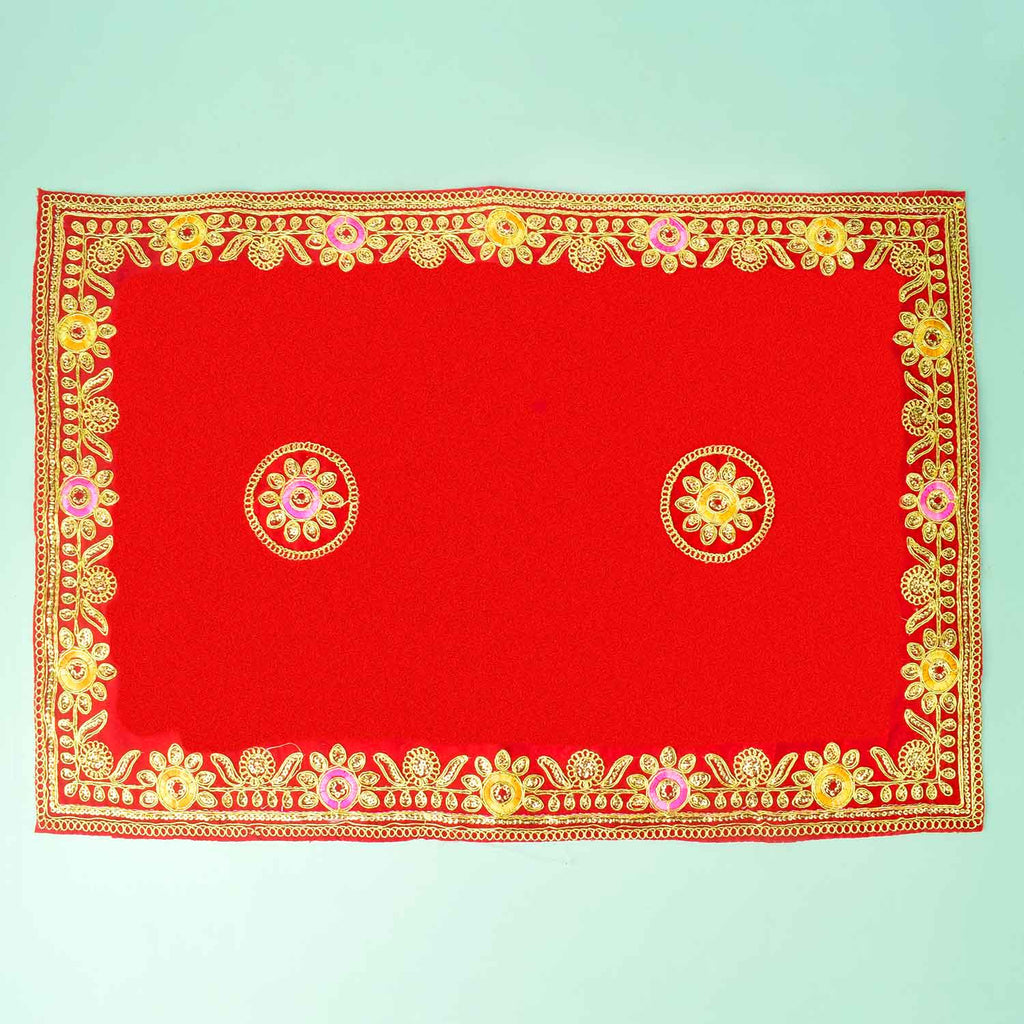 Flower Designer Velvet Aasan 16x24 Inch Pack of 4 with Golden Lace Border. India’s Largest Pooja Accessories Brand - www.satvikstore.in