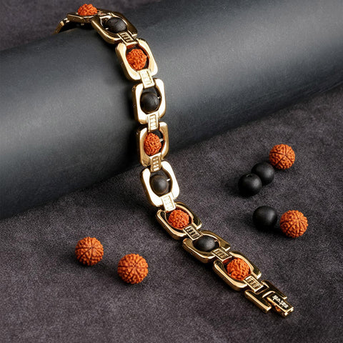 Gold Plated Karungali and Rudraksha Bracelet Unisex Spiritual Jewelry for Positive Energy and Protection India’s Largest Puja Accessories Brand- www.satvikstore.in