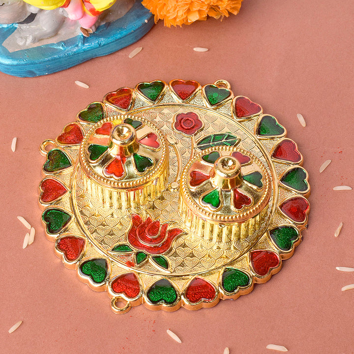 Handcrafted round kumkum holder showcasing circular elegance and traditional Indian artisan design. India’s Largest Pooja Accessories Brand – www.satvikstore.in