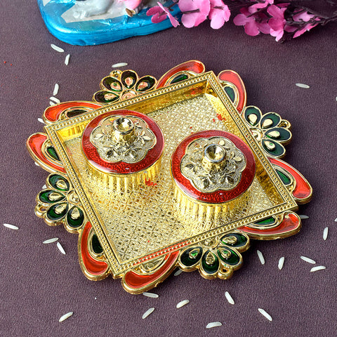 Intricately designed kumkum holder adorned with traditional patterns, ideal for pooja rituals and adding a touch of cultural elegance to spiritual ceremonies. India’s Largest Pooja Accessories Brand – www.satvikstore.in 