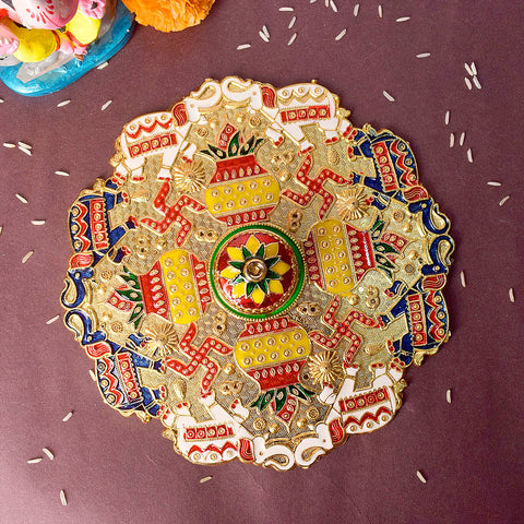 Kumkum holder adorned with intricate traditional patterns, designed for use in religious rituals and festive decor. India’s Largest Pooja Accessories Brand – www.satvikstore.in 