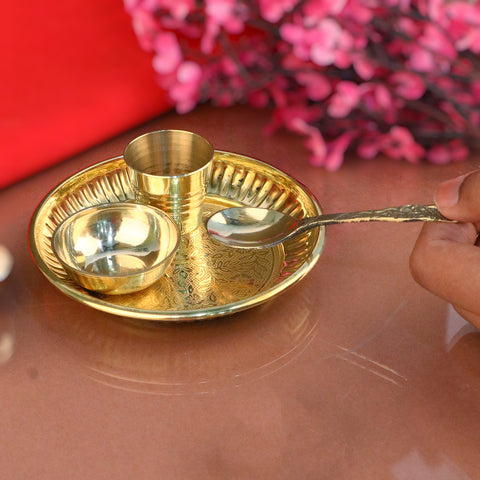 Laddu Gopal Pooja Bhog Thali Set, a beautifully designed set for offering bhog to Laddu Gopal, including a thali, bowls, and utensils for pooja rituals. 
India’s Largest Pooja Accessories Brand – www.satvikstore.in 