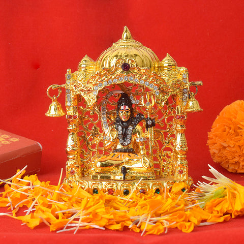 Metal Shiv Mandir idol, intricately designed to represent Lord Shiva with divine detailing, ideal for temple worship and spiritual devotion. India’s Largest Pooja Accessories Brand – www.satvikstore.in 