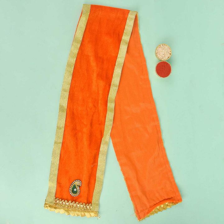 Orange Angvastra/Patka/Duppata – 31-inch devotional cloth in vibrant orange, ideal for temple rituals, spiritual wear, or deity offerings with a traditional touch.India’s Largest Pooja Accessories Brand – www.satvikstore.in
