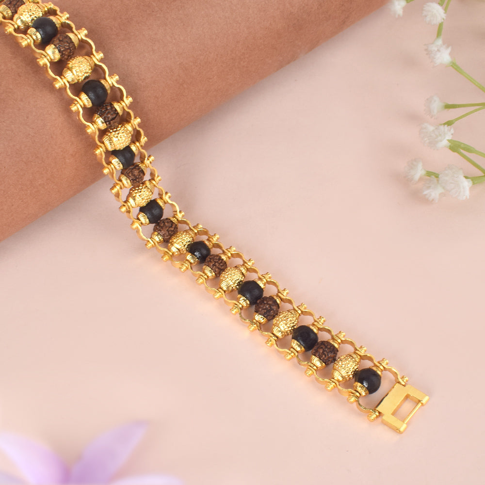 PVD Gold Plated Rudraksha & Karungali Bracelet for strength, positivity and spiritual energy. India’s Largest Pooja Accessories Brand - www.satvikstore.in