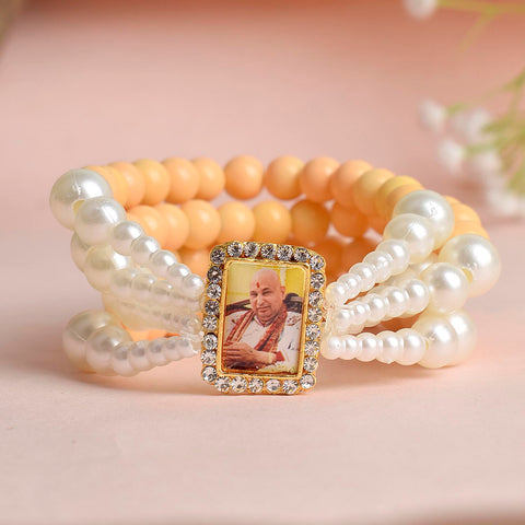 Pastel Yellow & White Pearl Four Layer Guruji Swaroop Bracelet