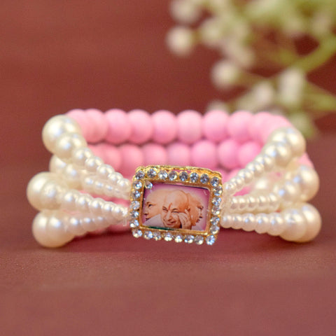 Pink & White Pearl Four Layer Guruji Swaroop Bracelet