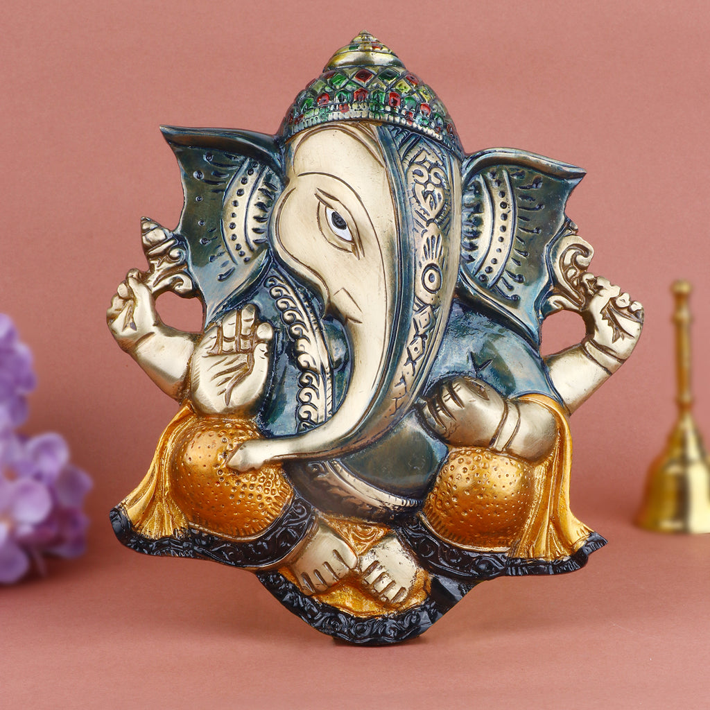8.5 Inch Prepossessing Brass Ganesh Wall Hanging – Handcrafted Decorative Piece for Home Entrance, Vastu, and Spiritual Wall Decor. No.1 Brass Idol Store www.satvikstore.in  