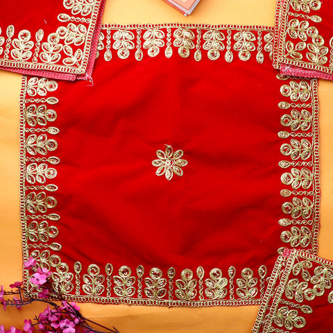 Pretty Red Velvet Puja Aasan (36.5 x 36.5 Cms) Set of 4, a set of four elegant red velvet prayer mats, designed for pooja and spiritual rituals, providing comfort and style during worship. 
India’s Largest Pooja Accessories Brand – www.satvikstore.in 