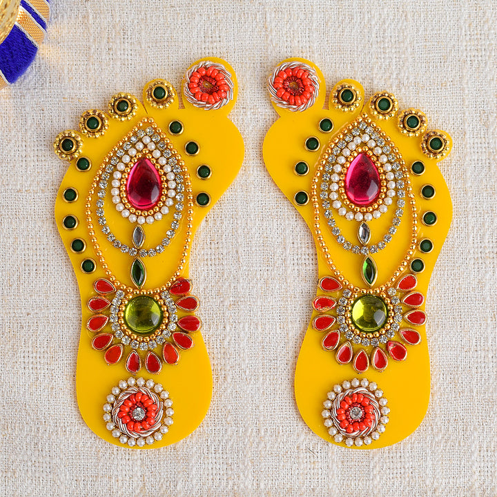 Prosperity Imprints Laxmi Charan Sticker – Divine footprints of Goddess Lakshmi in sticker form, symbolizing wealth, grace, and auspiciousness for pooja and home decor. 
India’s Largest Pooja Accessories Brand – www.satvikstore.in 