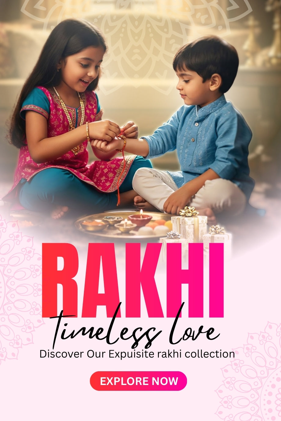 Image of a beautiful Rakhi collection featuring a variety of Rakhi designs for brothers and Bhaiya-Bhabhi, available for purchase online.