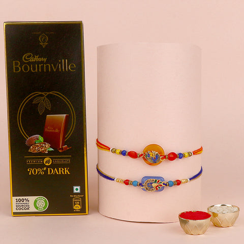 Rakhi and chocolates gift combo for Raksha Bandhan celebration. India’s Largest Pooja Accessories Brand – www.satvikstore.in
