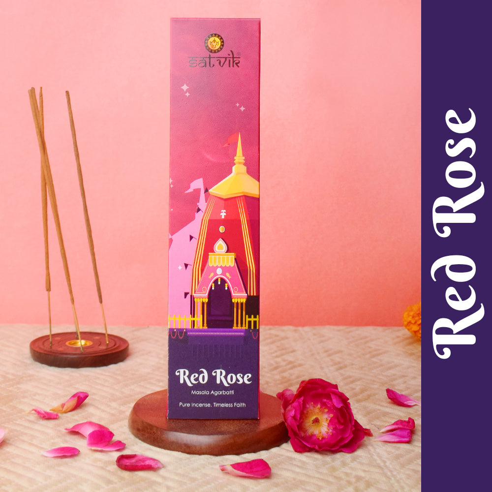 Red Rose Pure Masala Incense Sticks pack for worship, meditation, and natural floral fragrance. India’s Largest Pooja Accessories Brand - www.satvikstore.in