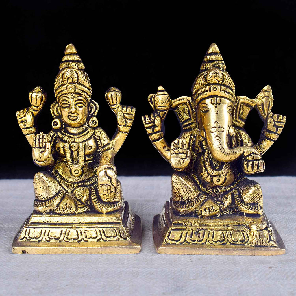3.4 Inch Sacred Brass Laxmi Ganesh Idol symbolizing prosperity and wisdom, intricately handcrafted for home mandirs, Diwali décor, or auspicious gifting. No.1 Brass Idol Store www.satvikstore.in 