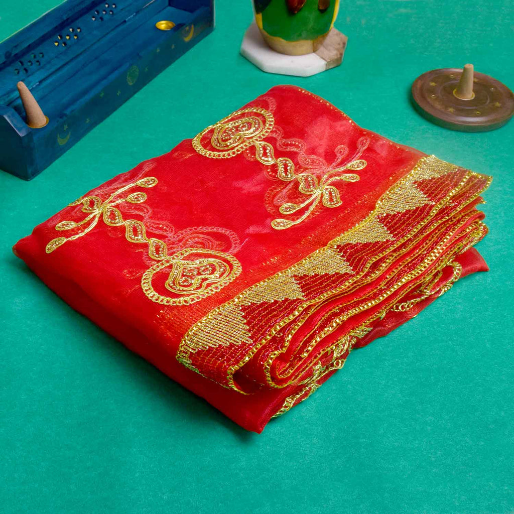 Beautiful 85x39 inch Sacred Puja Mata Ki Chunni with traditional design and premium fabric for Mata idol decoration – India’s Largest Pooja Accessories Brand – www.Satvikstore.in