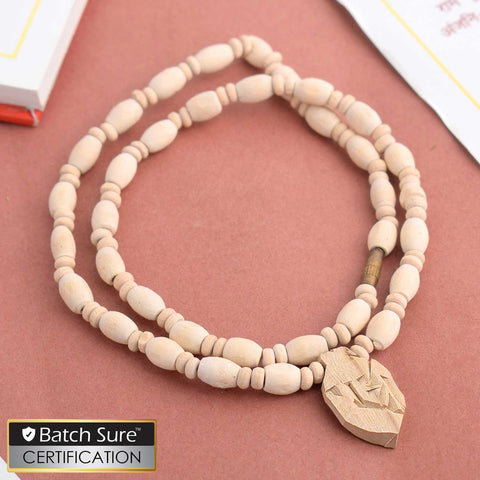 Original Tulsi mala with round beads, featuring a Radha pendant, ideal for devotional wear and spiritual practices. India’s Premium Jap Mala Store - www.satvikstore.in