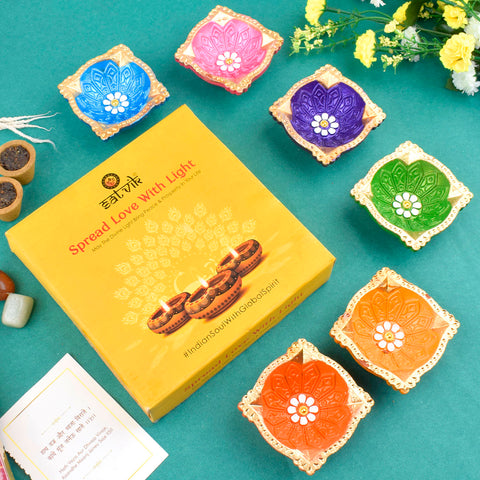 Shimmering Traditions Beautiful Clay Diyas for Diwali Set of 6