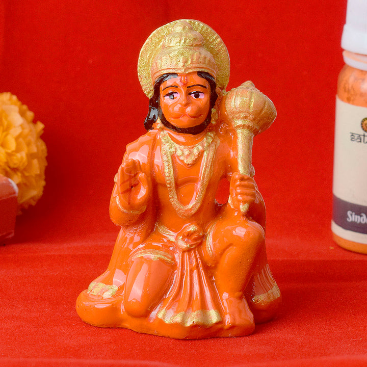 Beautiful Sitting Hanuman Idol made from high-quality material, depicting the powerful and divine figure of Lord Hanuman in a seated posture, perfect for religious worship and home decoration. India’s Largest Pooja Accessories Brand – www.satvikstore.in 