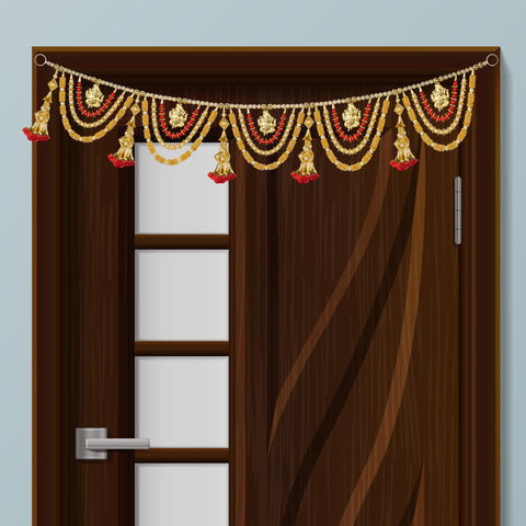 Stunning 3 Layer Toran with Ganesha Idol and Floral Latkans for Traditional Festive Entrance Decor. India’s Largest Pooja Accessories Brand – www.satvikstore.in
