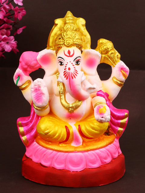 6.5-inch Sumukha eco-friendly Ganesha idol made from shadu mati, ideal for eco-conscious Ganesh Chaturthi celebrations.India’s Largest Pooja Accessories Brand – www.satvikstore.in