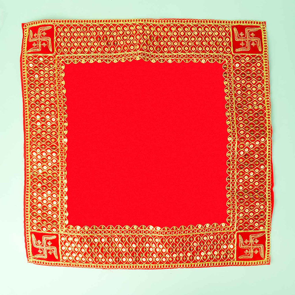 Swastik Design Velvet Aasan 16x16 Inch Pack of 4 with Golden Lace Border. India’s Largest Pooja Accessories Brand - www.satvikstore.in
