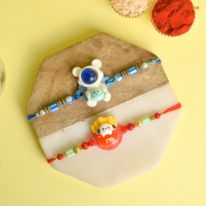 Set of 2 Cartoon-Themed Kids Rakhi with Roli Chawal and Ram Sita Stickers – Raksha Bandhan Gift Combo for Children. India’s Largest Pooja Accessories Brand - www.satvikstore.in