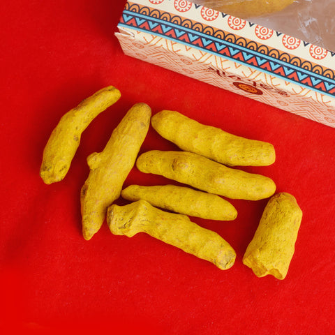 Turmeric Root (Haldi Ganth) 50 Grams is a sacred and essential ingredient used in poojas, rituals, and spiritual practices. It symbolizes purity and divine blessings, providing spiritual and physical benefits in religious ceremonies – India’s Largest Pooja Accessories Brand – www.satvikstore.in