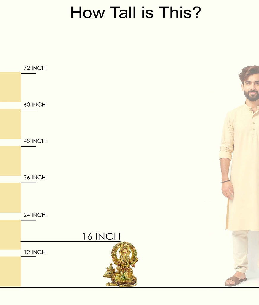 Handcrafted Brass Ganpati Idol on Nandi | Large Hindu God Ganesha Statue for Home Temple & Puja | Glossy Finish, 41 cm Height, 12.2 kg Weight | High-Quality Brass Murti | India's Large Puja Accessories Brand - Satvikstore.in