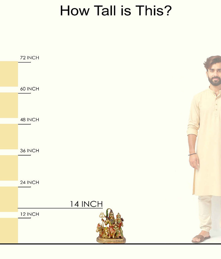 Handcrafted Brass Shiv Parivar Idol with Glossy Finish | Featuring Lord Shiva, Parvati, Ganesha & Nandi | 36 cm Height | Premium Multicolor Brass Statue for Home Temple, Office Decor & Gifting | Satvikstore.in