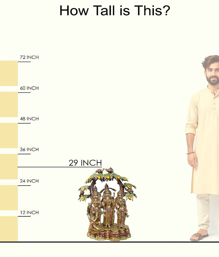 Handcrafted Brass Ram Darbar Idol with Mango Tree Canopy | Featuring Lord Ram, Sita, Lakshman & Hanuman in Glossy Multicolor Finish | 75 cm Tall & 51.8 kg | Ideal for Home Temple Decor & Festive Gifting | Premium South Indian Style Brass Sculpture from Satvikstore.in