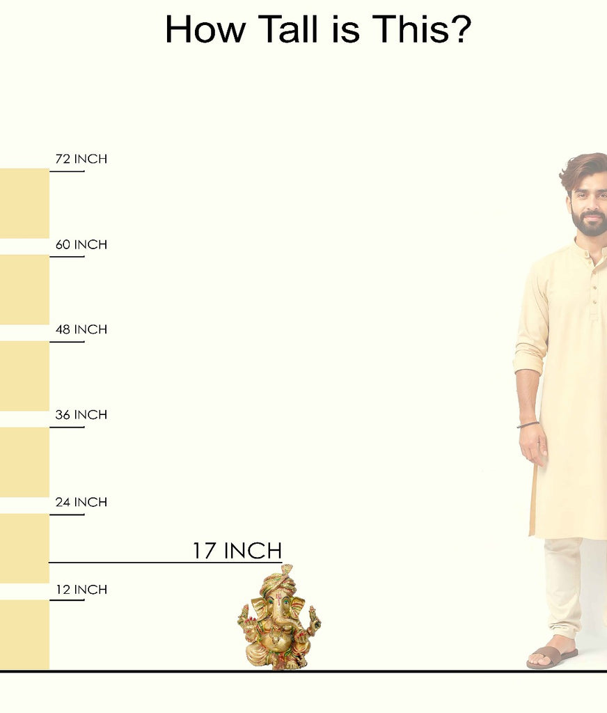 Temple size brass Ganesha idol with glossy finish – 44 cm (17 inches) height, 41 cm (16 inches) length, and 18400 grams (18.4 kg) weight. This handcrafted temple size murti is made from high-quality brass, perfect for home temples, puja, and gifting. Buy premium temple size statues from India's Large Puja Accessories Brand - Satvikstore.in.