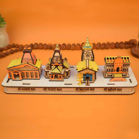 Char Dham Yatra 3D Wooden Showpiece – Sacred Temple Decor in Antique Finish – India’s Largest Pooja Accessories Brand – www.satvikstore.in