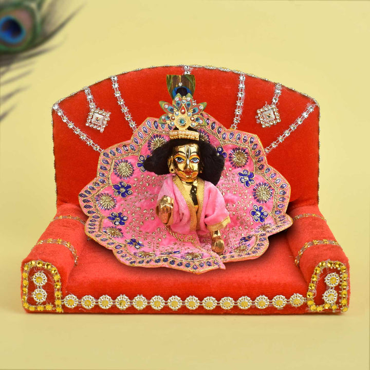 Royal Throne – Red Velvet Laddu Gopal Singhasan with Silver Detailing – India’s Largest Pooja Accessories Brand – www.satvikstore.in