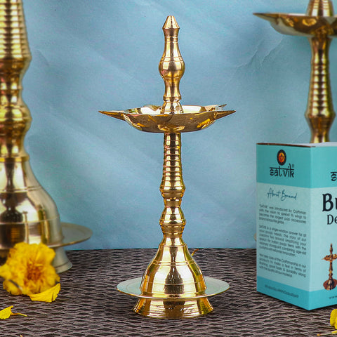 10 Inch Beautiful Brass Kerala Inauguration Diya – Handcrafted brass diya ideal for inaugurations and traditional pooja ceremonies, adding elegance and positivity to any occasion. India’s Largest Pooja Accessories Brand – www.satvikstore.in