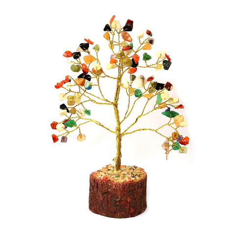 7 Chakra Crystal Tree with 100 natural gemstone beads, artistically arranged on a wire frame base for balance, positivity, and energy healing in homes or offices. India’s Largest Pooja Accessories Brand – www.satvikstore.in