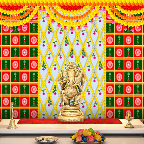 Beautiful printed flower design backdrop cloth in vibrant colors, perfect for pooja decoration, festive settings, and spiritual celebrations.India’s Largest Pooja Accessories Brand – www.satvikstore.in 