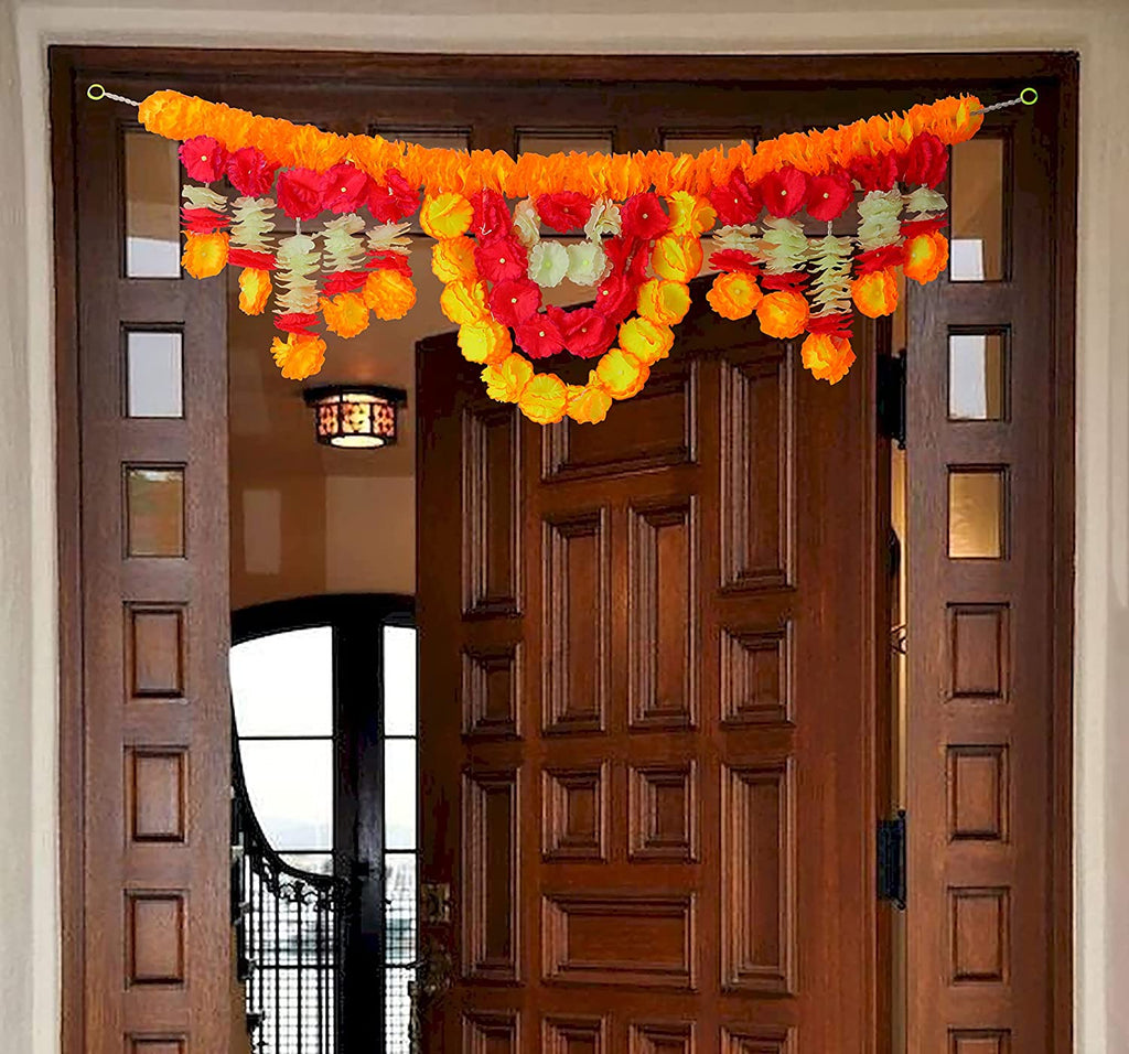 Vibrant artificial flower bandarwal for door decoration, featuring a floral toran with colorful blooms, ideal for festive occasions, weddings, and home entrances. India’s Largest Pooja Accessories Brand – www.satvikstore.in
